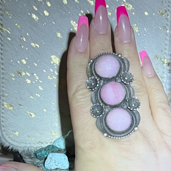 Faceted Peruvian pink opal sterling silver ring Navajo - Picture 6 of 6
